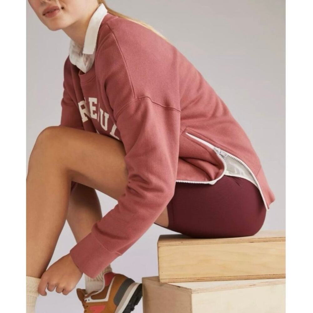 SUNDRY Women's 3 L Grateful Varsity Crewneck Popover Graphic Sweater Mauve Pink - Picture 4 of 12